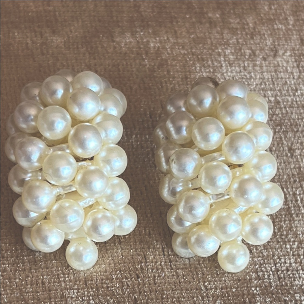 Vintage Pearl Cluster Half Moon Earrings